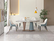 Champagne and blue finish sintered stone dining table with cone shape pedestal base by La Spezia additional picture 3