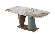 Champagne and blue finish sintered stone dining table with cone shape pedestal base by La Spezia additional picture 5