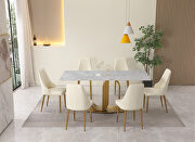 71 sintered stone top dining table u-shape pedestal base in gold finish with 6 pcs chairs by La Spezia additional picture 2