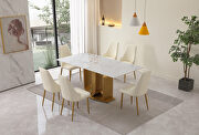 71 sintered stone top dining table u-shape pedestal base in gold finish with 6 pcs chairs by La Spezia additional picture 3