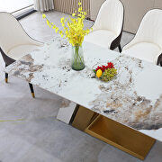 71 sintered stone top dining table z-shape pedestal base in gold finish with 6 pcs chairs by La Spezia additional picture 2