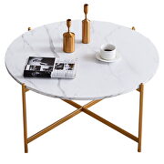 Modern round coffee table, golden color frame with marble wood top by La Spezia additional picture 2