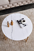 Modern round coffee table, golden color frame with marble wood top by La Spezia additional picture 3