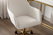 Ivory white velvet fabric adjustable height office chair with gold metal legs by La Spezia additional picture 3