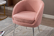 Pink soft teddy fabric accent dining chair with shining electroplated chrome legs by La Spezia additional picture 5