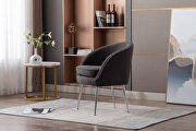 Dark gray soft teddy fabric accent dining chair with shining electroplated chrome legs by La Spezia additional picture 2