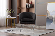 Dark gray soft teddy fabric accent dining chair with shining electroplated chrome legs by La Spezia additional picture 3