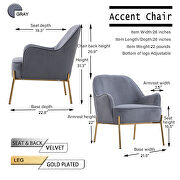 Modern new soft velvet material gray ergonomics accent chair living room additional photo 4 of 16
