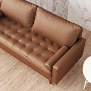 Wide square arm sofa polyvinyl chloride sofa brown with toss pillows additional photo 2 of 11