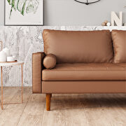 Wide square arm sofa polyvinyl chloride sofa brown with toss pillows additional photo 5 of 11