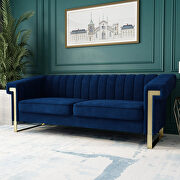 Mid-century channel tufted blue velvet sofa additional photo 3 of 14