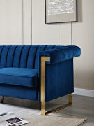 Mid-century channel tufted blue velvet sofa additional photo 5 of 14