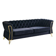 Gold trim diamond tufted pattern black velvet fabric sofa by La Spezia additional picture 11