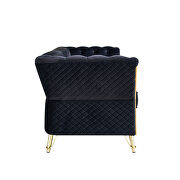 Gold trim diamond tufted pattern black velvet fabric sofa by La Spezia additional picture 12