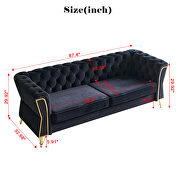 Gold trim diamond tufted pattern black velvet fabric sofa by La Spezia additional picture 3
