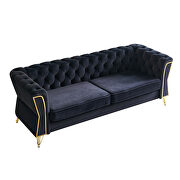 Gold trim diamond tufted pattern black velvet fabric sofa by La Spezia additional picture 8