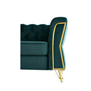 Gold trim diamond tufted pattern green velvet fabric sofa by La Spezia additional picture 2