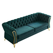 Gold trim diamond tufted pattern green velvet fabric sofa by La Spezia additional picture 4