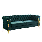 Gold trim diamond tufted pattern green velvet fabric sofa by La Spezia additional picture 5