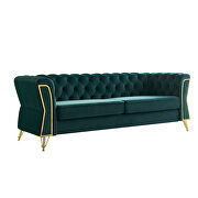 Gold trim diamond tufted pattern green velvet fabric sofa by La Spezia additional picture 6
