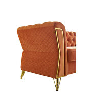 Gold trim diamond tufted pattern orange velvet fabric sofa by La Spezia additional picture 2