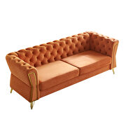 Gold trim diamond tufted pattern orange velvet fabric sofa by La Spezia additional picture 11