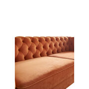 Gold trim diamond tufted pattern orange velvet fabric sofa by La Spezia additional picture 12
