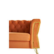 Gold trim diamond tufted pattern orange velvet fabric sofa by La Spezia additional picture 13