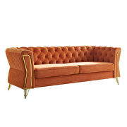 Gold trim diamond tufted pattern orange velvet fabric sofa by La Spezia additional picture 5