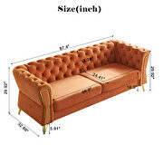Gold trim diamond tufted pattern orange velvet fabric sofa by La Spezia additional picture 10