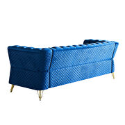Gold trim diamond tufted pattern navy blue velvet fabric sofa by La Spezia additional picture 2