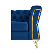 Gold trim diamond tufted pattern navy blue velvet fabric sofa by La Spezia additional picture 11