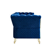 Gold trim diamond tufted pattern navy blue velvet fabric sofa by La Spezia additional picture 3