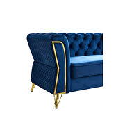 Gold trim diamond tufted pattern navy blue velvet fabric sofa by La Spezia additional picture 5