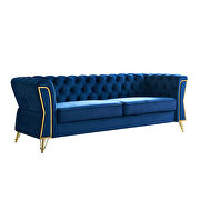 Gold trim diamond tufted pattern navy blue velvet fabric sofa by La Spezia additional picture 6