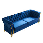 Gold trim diamond tufted pattern navy blue velvet fabric sofa by La Spezia additional picture 8