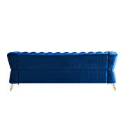 Gold trim diamond tufted pattern navy blue velvet fabric sofa by La Spezia additional picture 9