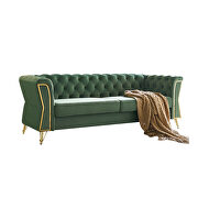 Gold trim diamond tufted pattern mint green velvet fabric sofa by La Spezia additional picture 8
