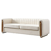 Channel tufted back beige velvet fabric sofa w/ golden legs by La Spezia additional picture 3
