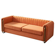 Channel tufted back orange velvet fabric sofa w/ golden legs by La Spezia additional picture 4