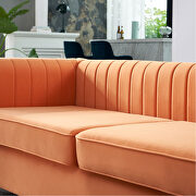 Channel tufted back orange velvet fabric sofa w/ golden legs by La Spezia additional picture 5