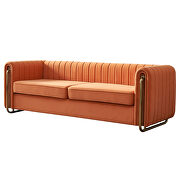 Channel tufted back orange velvet fabric sofa w/ golden legs by La Spezia additional picture 8