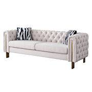 4 gold metal legs linen tufted chesterfield style sofa in beige by La Spezia additional picture 7