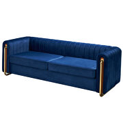 Channel tufted back navy blue velvet fabric sofa w/ golden legs by La Spezia additional picture 2