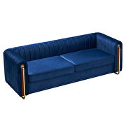 Channel tufted back navy blue velvet fabric sofa w/ golden legs by La Spezia additional picture 4