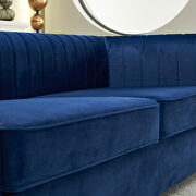 Channel tufted back navy blue velvet fabric sofa w/ golden legs by La Spezia additional picture 5