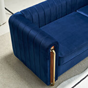 Channel tufted back navy blue velvet fabric sofa w/ golden legs by La Spezia additional picture 6