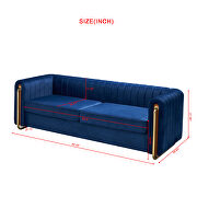 Channel tufted back navy blue velvet fabric sofa w/ golden legs by La Spezia additional picture 8