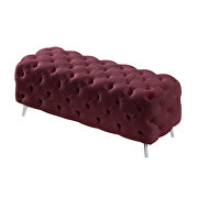 Red velvet upholstery button tufted ottoman bench by La Spezia additional picture 2