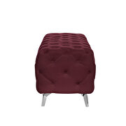 Red velvet upholstery button tufted ottoman bench by La Spezia additional picture 4